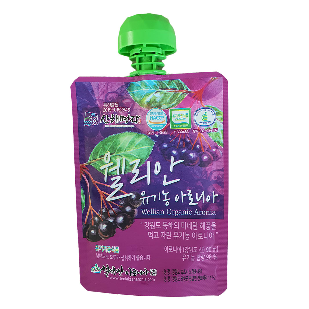 【禮盒装】韓國雪嶽山 100% 有機野櫻莓汁｜不老莓｜90ml x30包｜Wellian｜韓國製造